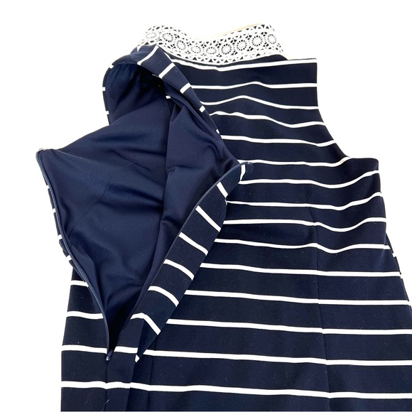Eliza J striped a-line lace trim navy dark blue dress - Picture 6 of 10